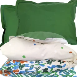 Parure 280x240 cm 50x70 cm coton ÉVASION Blanc vert 3 pièces