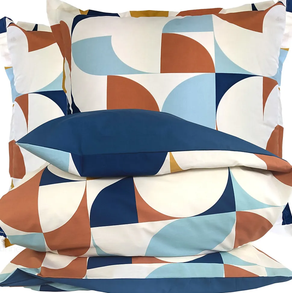 Parure 200x200 cm 65x65 cm percale MODULO bleu cobalt 3 pièces