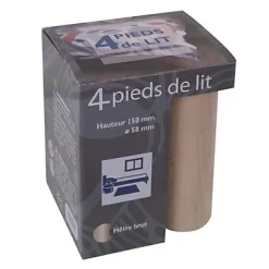 Pied de lit de lits cylindre en hêtre H.15 x ø 5.8 cm, 4 pièces