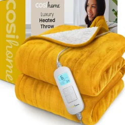 Plaid Chauffant Électrique En Polaire & Sherpa - Moutarde