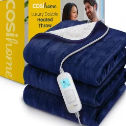 Plaid Chauffant Électrique Double En Polaire & Sherpa - Bleu Marine