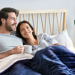 Plaid Chauffant Électrique Double En Polaire & Sherpa - Bleu Marine