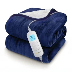 Plaid Chauffant Électrique En Polaire & Sherpa - Bleu Marine