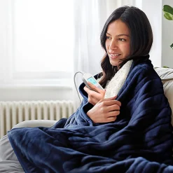 Plaid Chauffant Électrique En Polaire & Sherpa - Bleu Marine