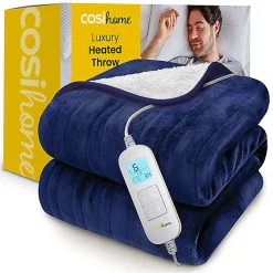 Plaid Chauffant Électrique En Polaire & Sherpa - Bleu Marine
