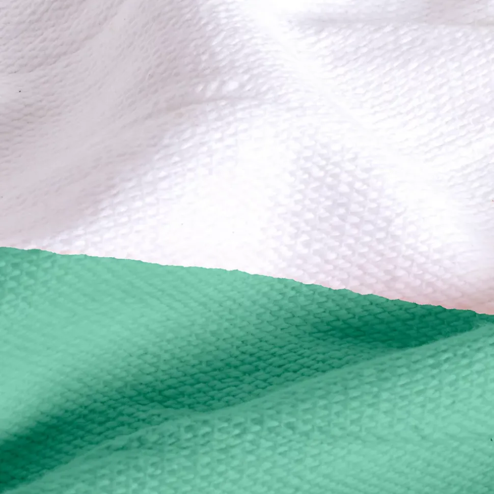 Plaid coton vert et blanc avec pompons 180x220cm SLAVIA - SACASA