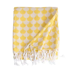 Plaid jaune et blanc avec franges 130x170cm DROP - SACASA