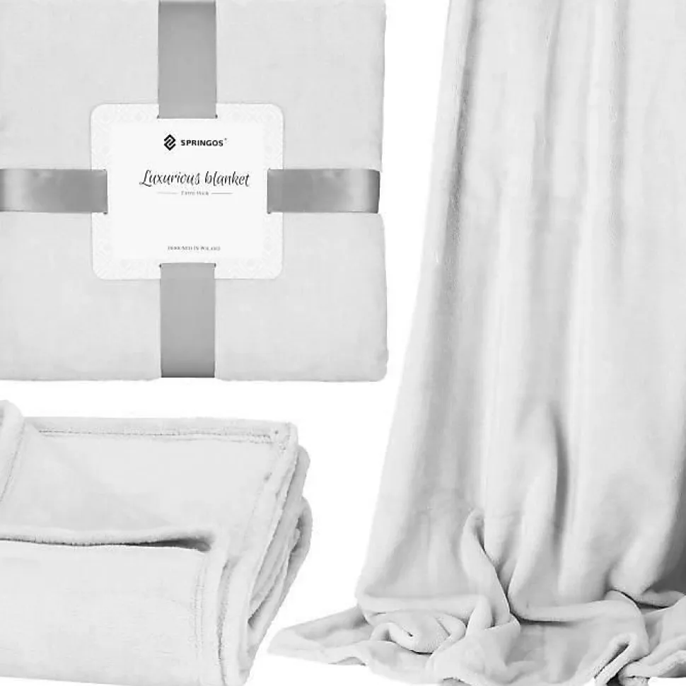 Plaid Springos douillette et douce, couverture épaisse 200 x 220 cm - gris clair