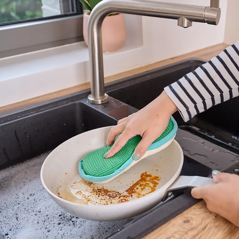 Éponge de nettoyage double face lavable vert l.20.5 x l.2 x ep.11 cm