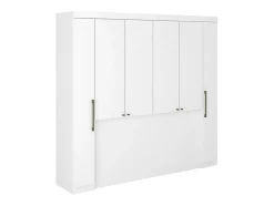 Pont de lit - 6 portes - Avec armoires et rangements - L216,5 cm - Blanc - ANTERO