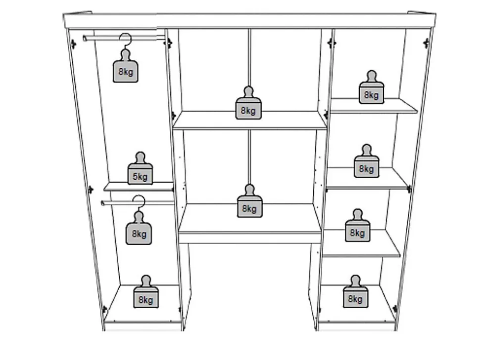 Pont de lit ANTERO - 6 portes - Avec armoires et rangements - L.200 cm - Blanc