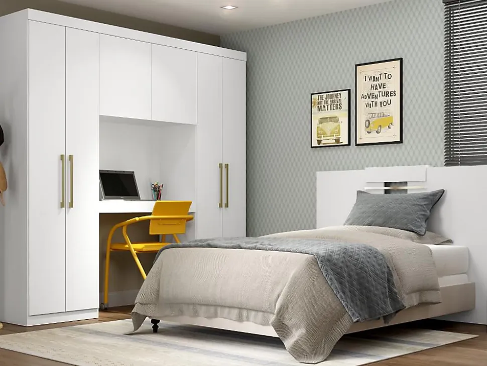 Pont de lit ANTERO - 6 portes - Avec armoires et rangements - L.200 cm - Blanc