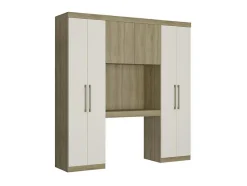 Pont de lit ANTERO II - 6 portes - Avec armoires et rangements - L.200 cm - Chêne et Ivoire