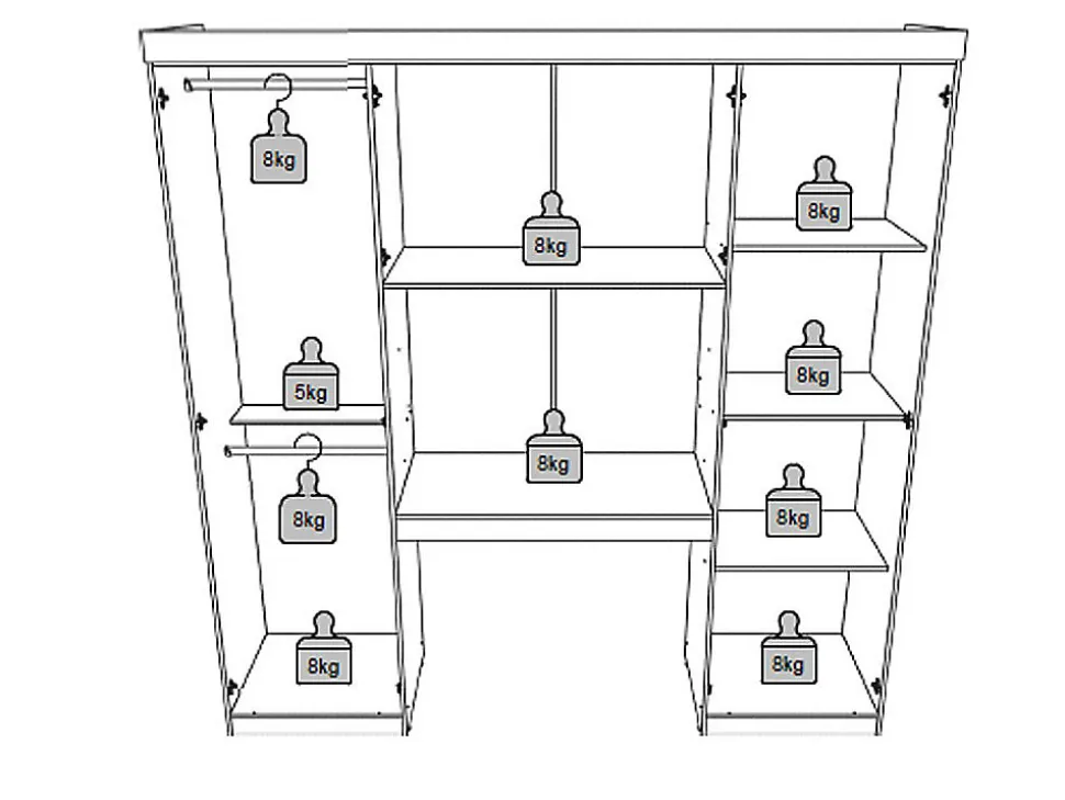 Pont de lit ANTERO II - 6 portes - Avec armoires et rangements - L.200 cm - Chêne et Ivoire
