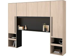 Pont de lit avec rangements - Avec LEDs - L265 cm - Coloris : Naturel et noir - VELONA