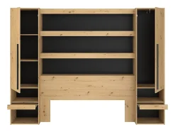 Pont de lit avec rangements et LEDs - L269 cm - Coloris : Naturel et noir - VARLY