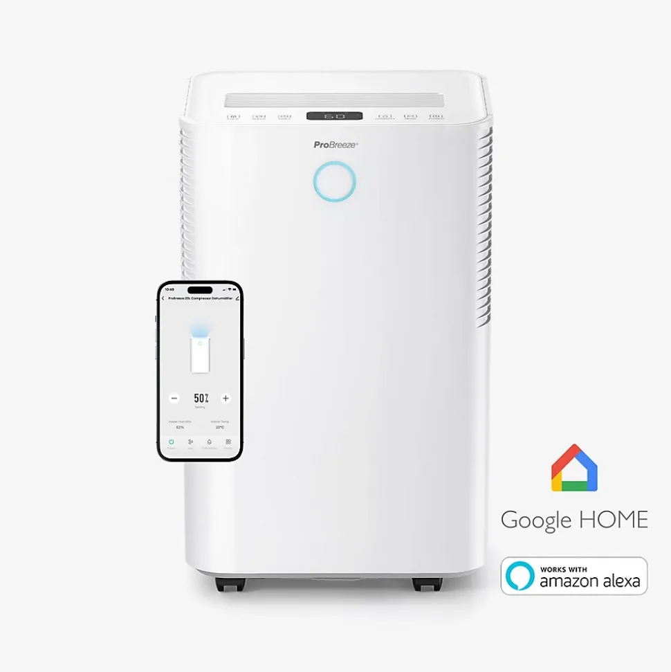 Pro Breeze Déshumidificateur 20ljour omnidry avec mode linge et contrôle via application intelligente pour pièce jusqu'à 35 m²