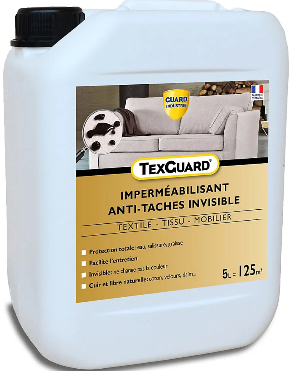 Protection anti taches tissus ou cuir TEXGUARD 5L (+ pulvérisateur offert) jusqu'à 100m²