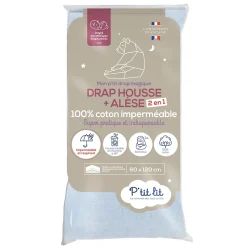 Protège Matelas Bébé 2 en 1 - Alèse + Drap Housse - 100% Coton - Imperméable et Respirant - Silencieux - Oeko Tex - Gris