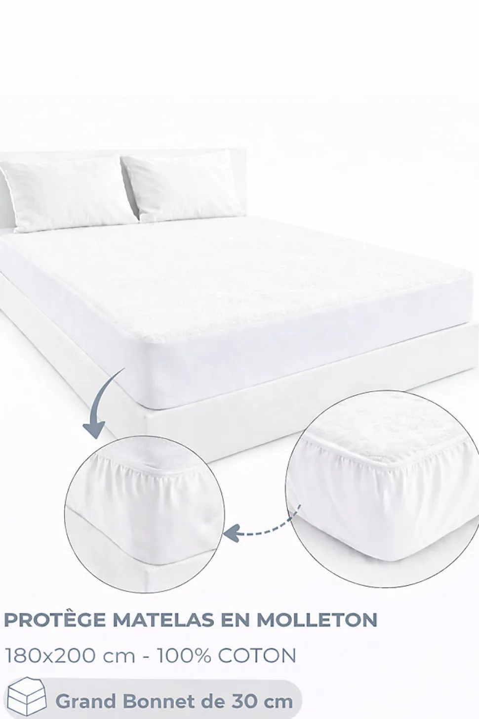 Protège Matelas Molleton - Spécial grand lit 180 x 200 - 5073