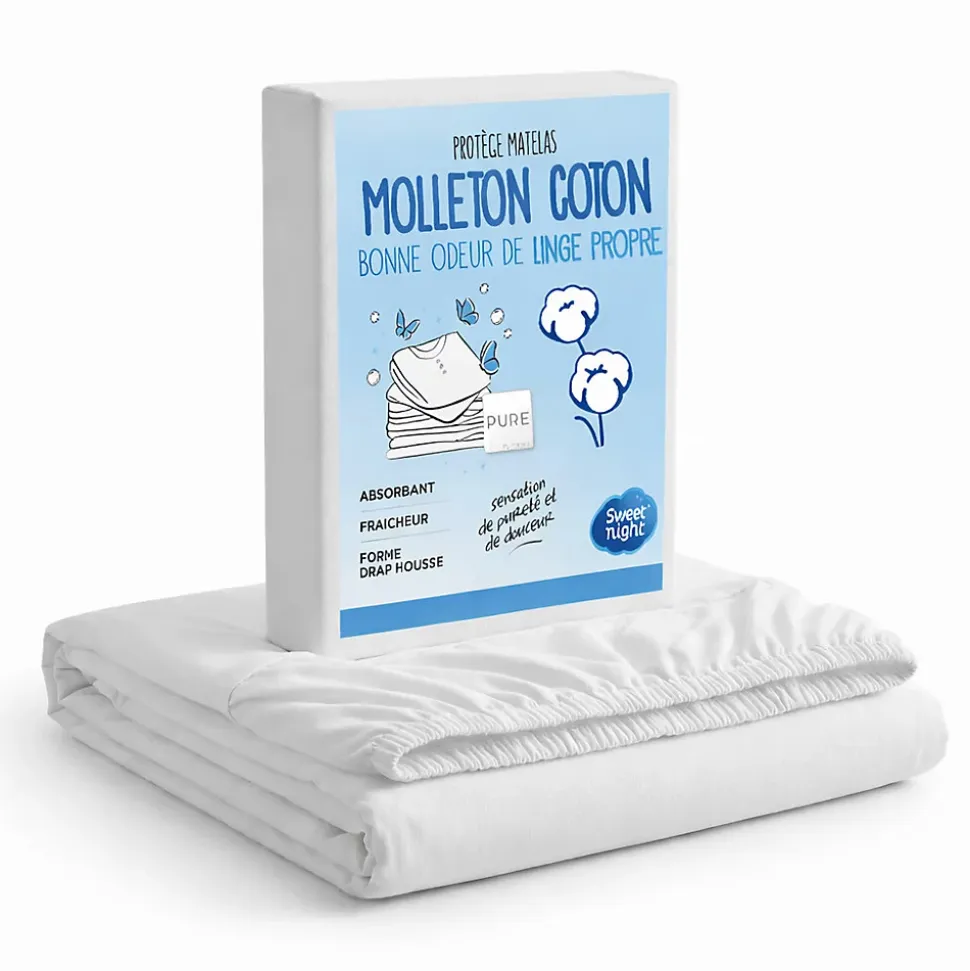 Protège Matelas 180x200 - Molleton 100% Coton - Senteur Linge Propre - Forme Drap Housse Extensible
