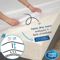 Protège Matelas 180x200 - Molleton 100% Coton - Senteur Linge Propre - Forme Drap Housse Extensible