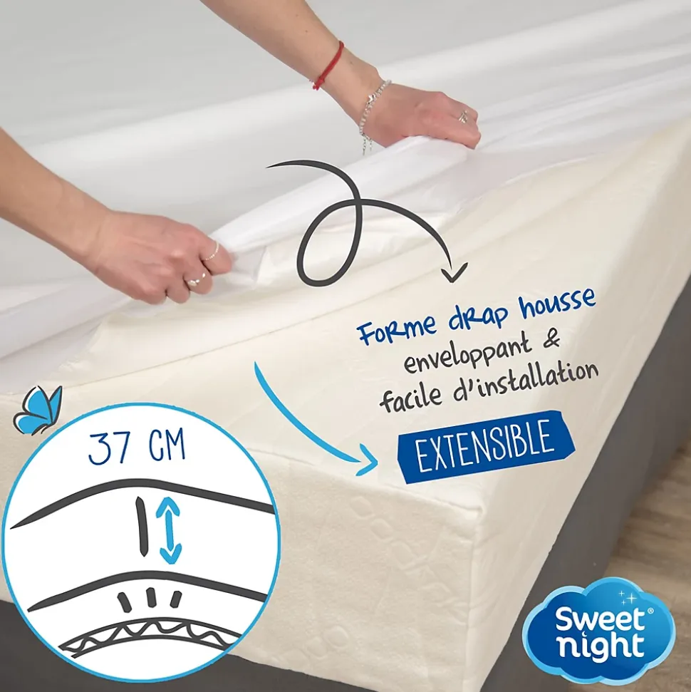 Protège Matelas 180x200 - Molleton 100% Coton - Senteur Linge Propre - Forme Drap Housse Extensible