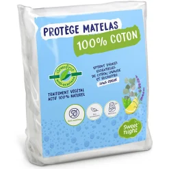 Protège Matelas 140x190 cm - Molleton 100% Coton - Traitement Végétal Anti-Acariens Greenfirst