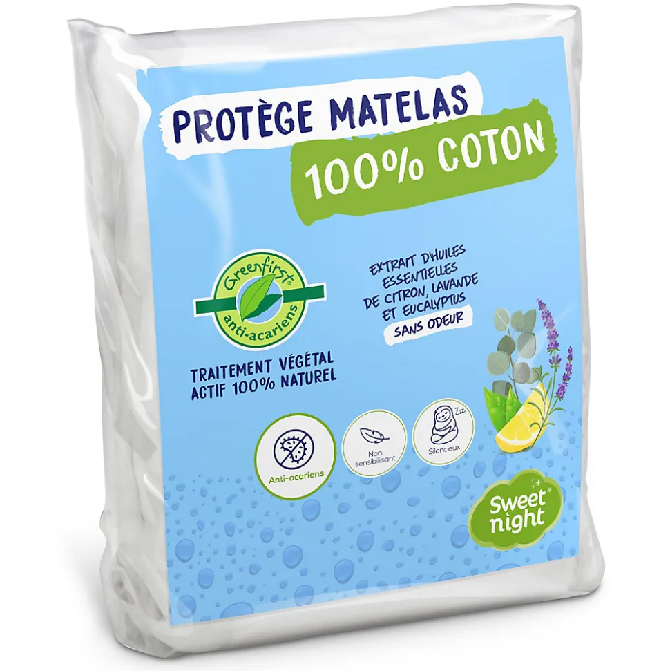 Protège Matelas 140x190 cm - Molleton 100% Coton - Traitement Végétal Anti-Acariens Greenfirst