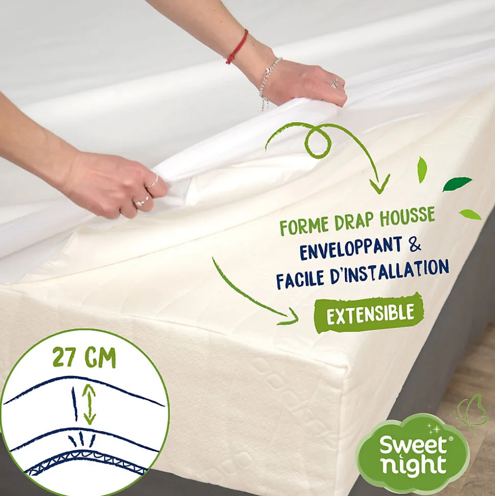 Protège Matelas 140x190 cm - Molleton 100% Coton - Traitement Végétal Anti-Acariens Greenfirst