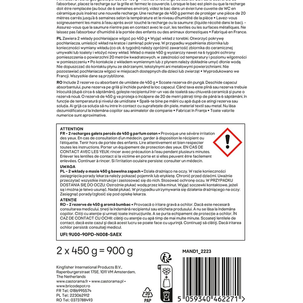 Recharge pour absorbeur d'humidité GoodHome 2 galets coton 20m² 450g