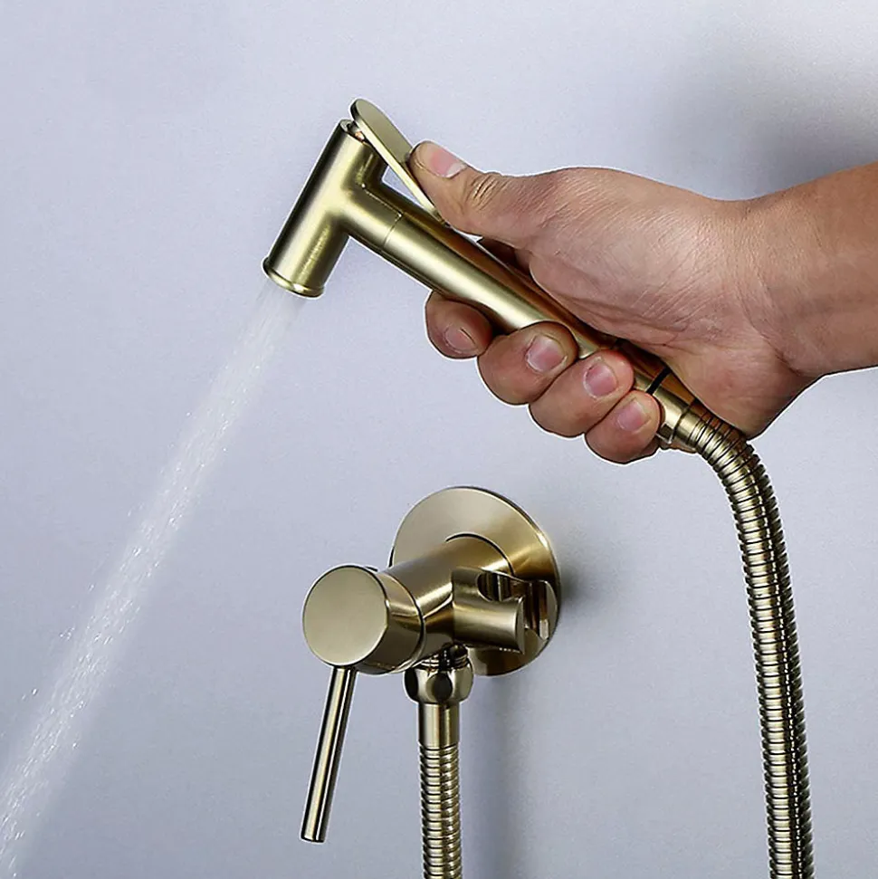 Robinet WC HYGIÈNE INTIME 2 eaux, OR brossé, en laiton Kibath