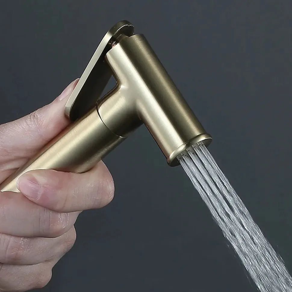 Robinet WC HYGIÈNE INTIME 2 eaux, OR brossé, en laiton Kibath