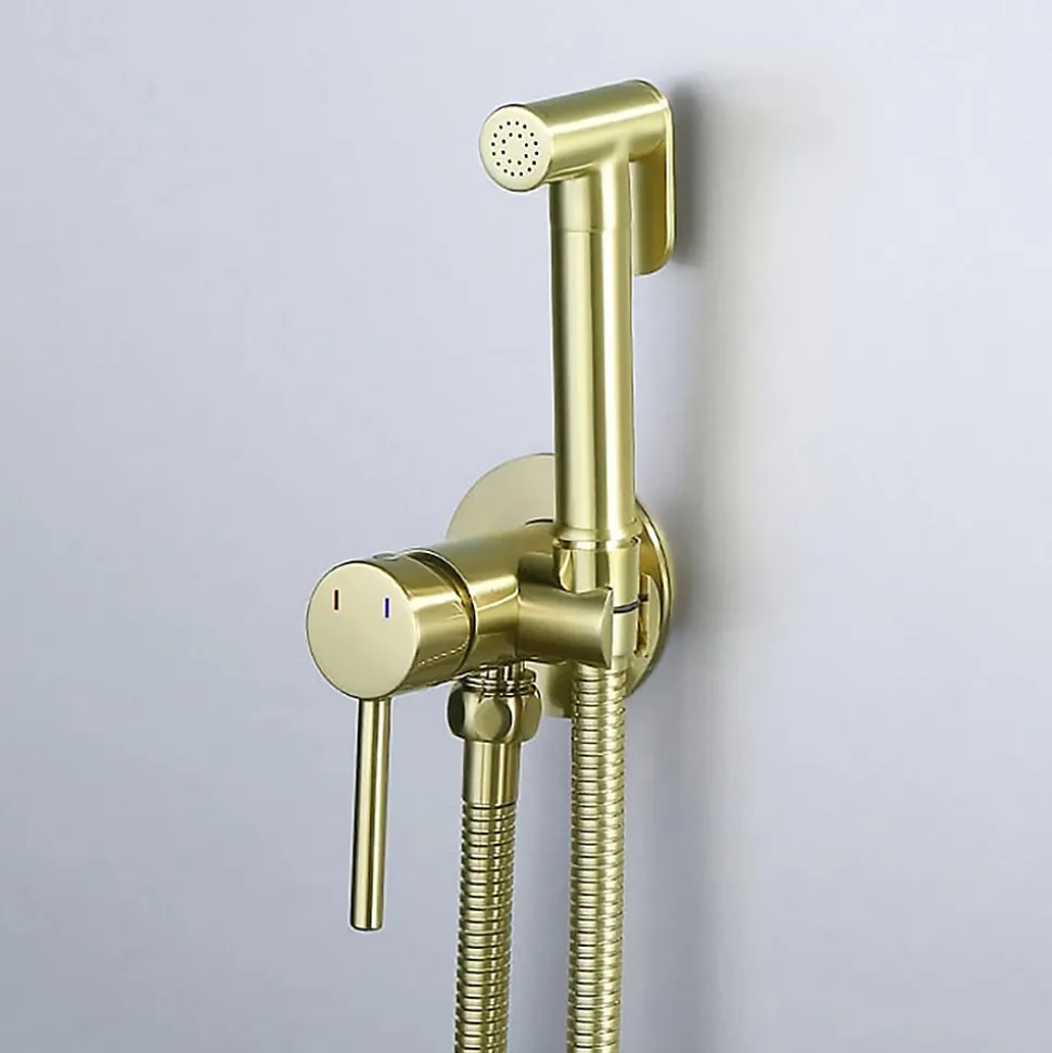 Robinet WC HYGIÈNE INTIME 2 eaux, OR brossé, en laiton Kibath