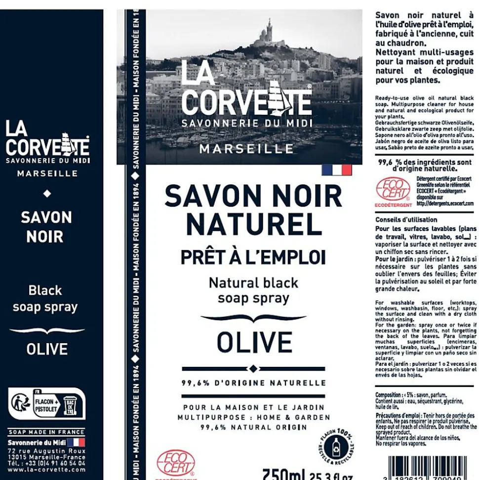Savon noir La Corvette Savonnerie du midi liquide à l’huile d’olive en spray 750ml