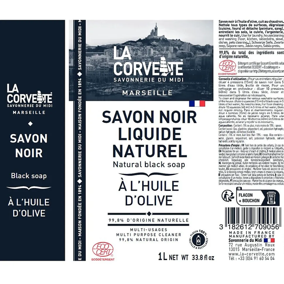Savon noir La Corvette Savonnerie du midi liquide à l’huile d’olive 1L