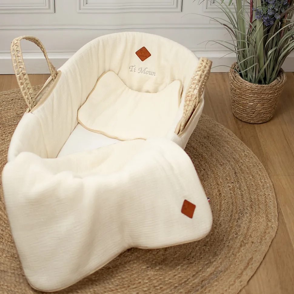 Set berceau couverture et coussin en gaze de coton Jeanne