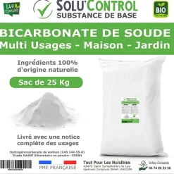 SOLU'CONTROL - 25 Kg de Bicarbonate de Soude Multi Usages, Maison et Jardin, 100% Naturel, Sachet Zip refermable