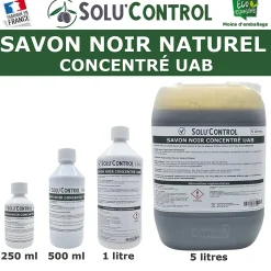 SOLU'CONTROL - Kit complet Savon Noir Naturel Concentré UAB 250 ml + Pulvérisateur de 2 L - Nettoyant Feuilles et Enlève Miellat
