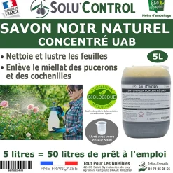 SOLU'CONTROL - Savon Noir Naturel Concentré, 5L, Nettoyant, enlève le miellat et les pucerons