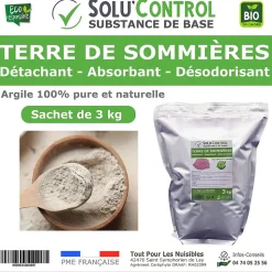 SOLU'CONTROL - Terre de Sommières 3 kg - Détachant Naturel et Absorbant - Élimine les Odeurs d'Urine, Litière de Chat, Tapis