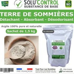 SOLU'CONTROL - Terre de Sommières 1,5 kg - Détachant Naturel et Absorbant - Élimine les Odeurs d'Urine, Litière de Chat, Tapis