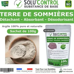 SOLU'CONTROL - Terre de Sommières 100g - Détachant Naturel et Absorbant - Élimine les Odeurs d'Urine, Litière de Chat, Tapis