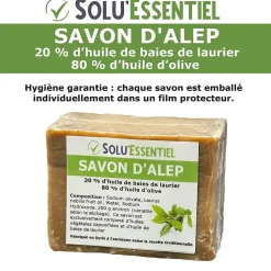 SoluEssentiel - Savon Alep huile de baies de laurier - huile dolive - Fabrication traditionnelle syrienne -savon de 200g- lot de 3