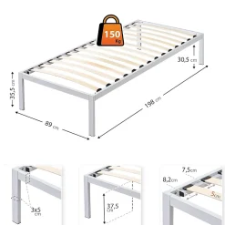 Sommier à Lattes Avec Pieds En Acier Robuste 90x200 Cm Blanc