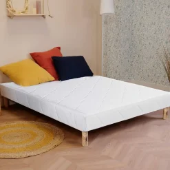 Sommier à lattes avec pieds KEY, tapissier en bois massif couleur blanc - longueur 190 x largeur 140 cm