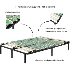 Sommier à Lattes Avec Plots De Soutien 140x200 Cm Avec Pieds