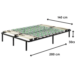 Sommier à Lattes Avec Plots De Soutien 140x200 Cm Avec Pieds