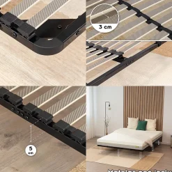 Sommier à Lattes En Acier Avec Bande Stabilisatrice Noir 160x200 Cm Sans Pieds