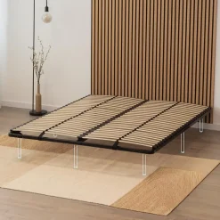 Sommier à Lattes En Acier Avec Bande Stabilisatrice Noir 160x200 Cm Sans Pieds